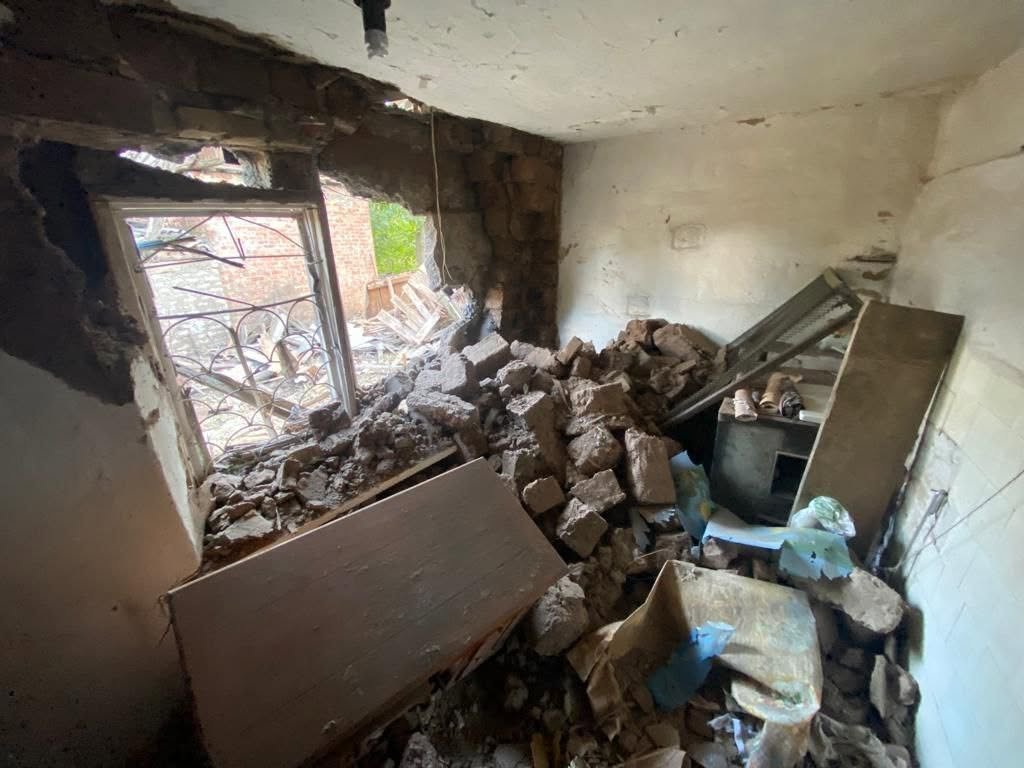 The damaged interior of a home after an attack in Ukraine.